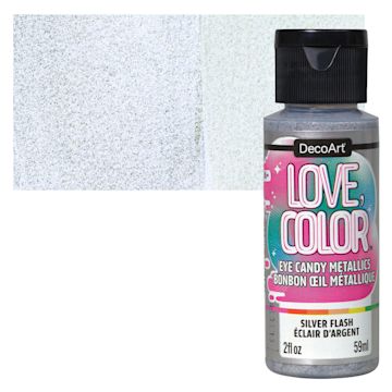 Open in modal - DecoArt Love, Color Acrylic Paint - Silver Flash, 59 ml bottle and swatch