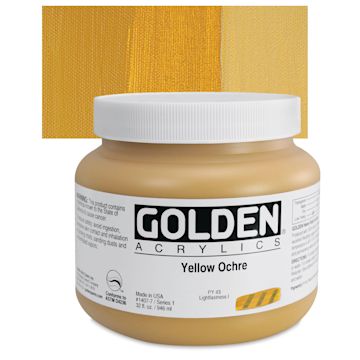 Open in modal - Golden Heavy Body Artist Acrylic - Yellow Ochre, 32 oz Jar and swatch