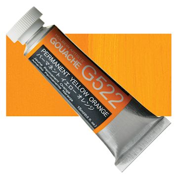 Open in modal - Holbein Artists' Gouache - Permanent Yellow Orange, 15 ml tube and swatch