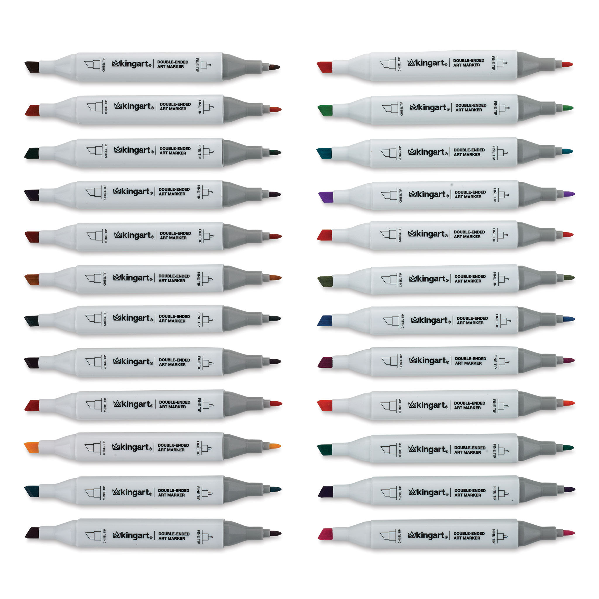 Kingart Pro Double-Ended Art Alcohol Markers, 24 Portrait Palette Colors with Both Fine & Chisel Tips and Superior Blendability