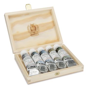 Open in modal - Schmincke Horadam Aquarell Artist Watercolor - Haze, Supergranulation, Set of 5, Wood Box, 15 ml, Tubes