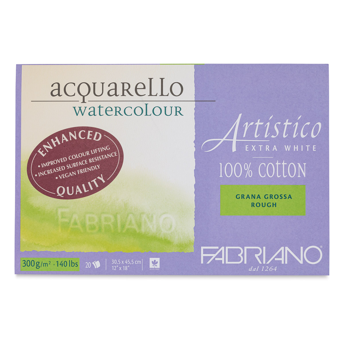 Fabriano Artistico Watercolor Paper 140lb 20 Sheet Block 12x16 Cold Press  - Extra White