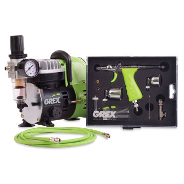 Grex Airbrush Combo Kit - Components of Tritium Side Feed Airbrush Kit shown