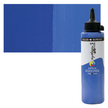 Daler-Rowney System3 Fluid Acrylics - Cobalt Blue Hue, 250 ml bottle with swatch
