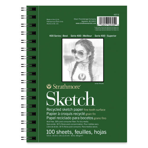 Strathmore 400 Series Recycled Paper Sketch Pad - 8-1/2'' x 5-1/2'',  Portrait, 100 Sheets