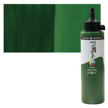 Daler-Rowney System3 Fluid Acrylics - Sap Green, 250 ml bottle with swatch
