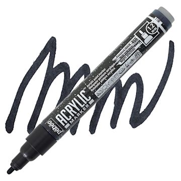Open in modal - Pebeo Acrylic Marker - Precious Black, 1.2 mm bullet nib marker and swatch