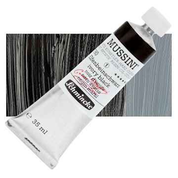 Open in modal - Schmincke Mussini Oil Color - Ivory Black, 35 ml tube and swatch