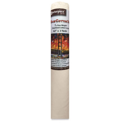 Masterpiece Raw 7 oz Cotton Canvas Rolls -  3 yd Roll upright with label
