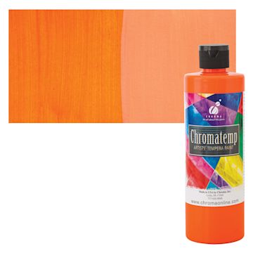 Open in modal - Chroma Chromatemp Artists' Tempera Paint - Fluorescent Orange, Pint and swatch