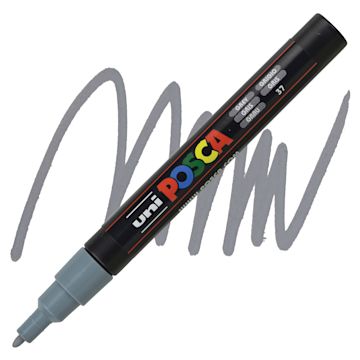 Open in modal - Posca Paint Marker - Grey, Fine, Bullet Tip, 0.9 mm-1.3 mm - marker and swatch