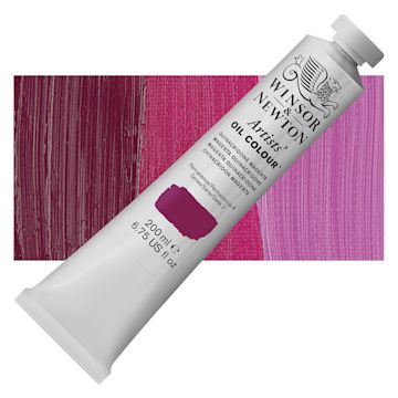 Open in modal - Winsor & Newton Artists' Oil Color - Quinacridone Magenta, 200 ml, tube and swatch