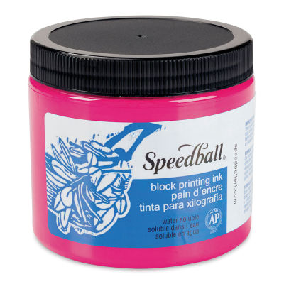 Speedball Water-Soluble Block Printing Ink - Fluorescent Magenta, 16 oz