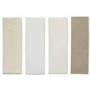 Standard Ceramic 105 White Clay (sample tiles left to right - fired clay with clear glaze; fired clay with white glaze; bisque fired clay; unfired clay) 