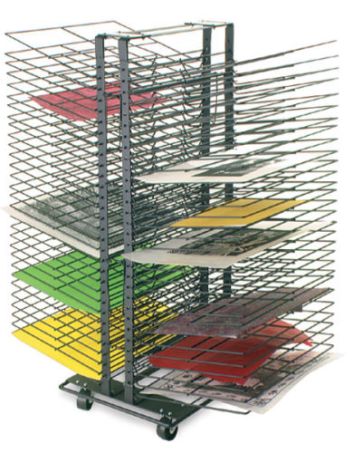 Upright Art Drying Rack 24 Tray wheeled with sliding trays - Orotek