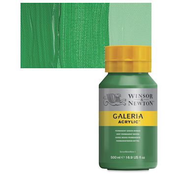 Open in modal - Winsor & Newton Galeria Flow Acrylic - Permanent Green Middle, 500 ml tube and swatch