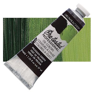 Open in modal - Grumbacher Pre-Tested Artists' Oil Color - Prussian Green, 1.25 oz tube and swatch