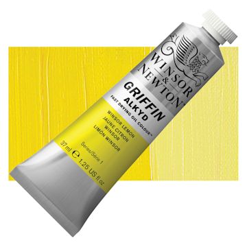 Open in modal - Winsor & Newton Griffin Alkyd - Winsor Lemon, 37 ml tube and swatch