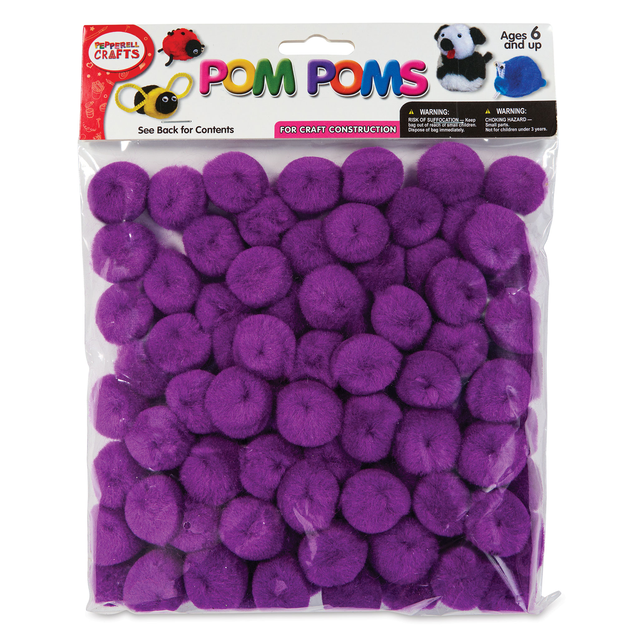 Pepperell Craft Pom Poms - Pkg of 100, 1/2, White