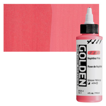 Golden High Flow Acrylics - Naphthol Pink, 4 oz bottle with swatch
