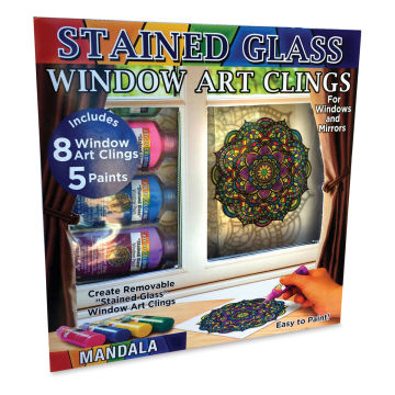Joy of Coloring Stain Glass Window Art Cling Kit - Angled view of package