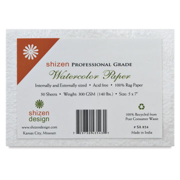 Shizen Professional Watercolor Paper - 50 piece package of 5" x 7" Cold Press/Rough sheets shown