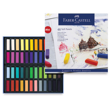 Faber-Castell Goldfaber Studio Soft Pastels - Assorted Colors, Set of 48 (set contents and front of packaging)