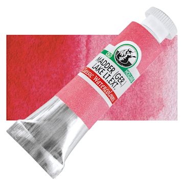 Open in modal - Old Holland Classic Artist Watercolor - Madder (Geranium) Lake Light Extra, 6 ml tube and swatch
