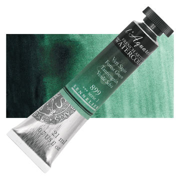 Sennelier French Artists' Watercolor - Forest Green, 21 ml, Tube with Swatch