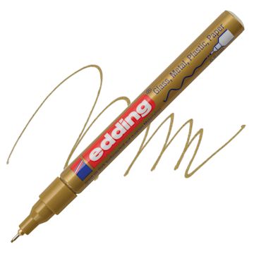 Open in modal - Edding Gloss Paint Marker - Gold, Round Nib, 0.8 mm, swatch and marker