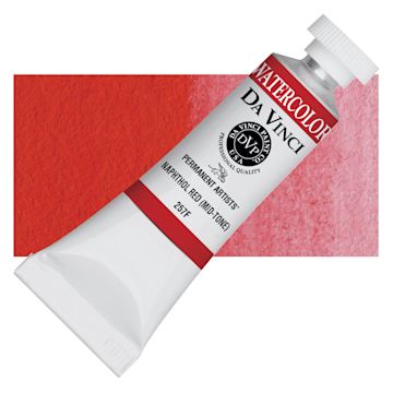 Open in modal - Da Vinci Artists' Permanent Watercolor - Naphthol Red (Mid-Tone), 15 ml tube and swatch