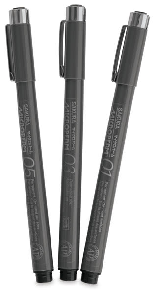 Sakura Microperm Pens - Three capped pens shown upright
