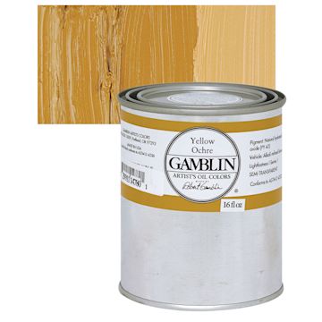 Open in modal - Gamblin Artist's Oil Color - Yellow Ochre, 16 oz Can and swatch