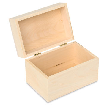 Walnut Hollow Wooden Boxes - Left angled view of open recipe box