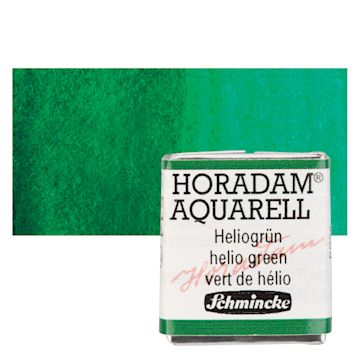 Open in modal - Schmincke Horadam Aquarell Watercolor - Helio Green, Half Pan and swatch