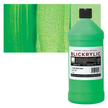 Blickrylic Student Acrylics - Fluorescent Green, Quart bottle and swatch