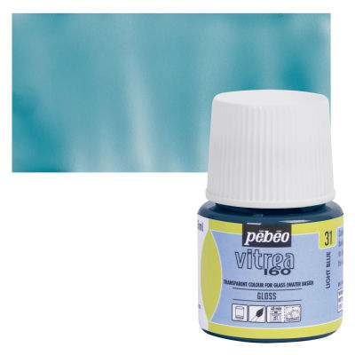 Pebeo Vitrea 160 Glass Paint - Light Blue, Glossy, 45 ml bottle (swatch and bottle)