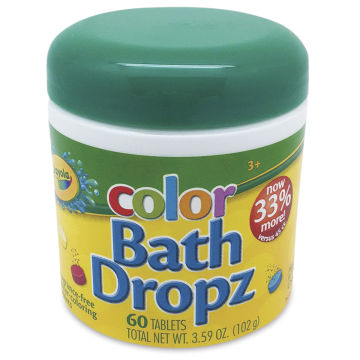 Crayola Bath Dropz - Front of Tub of assorted color Bath Dropz
