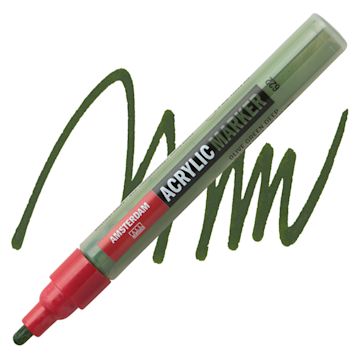 Open in modal - Amsterdam Acrylic Marker - Olive Green Deep, 4 mm marker and swatch