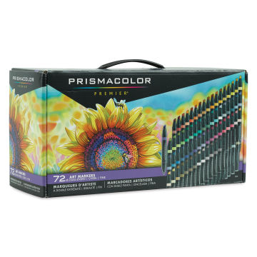 VINTAGE PRISMACOLOR DOUBLE ENDED ART MARKER SET NEW 72 COLORS STANDS GOLD  SILVER