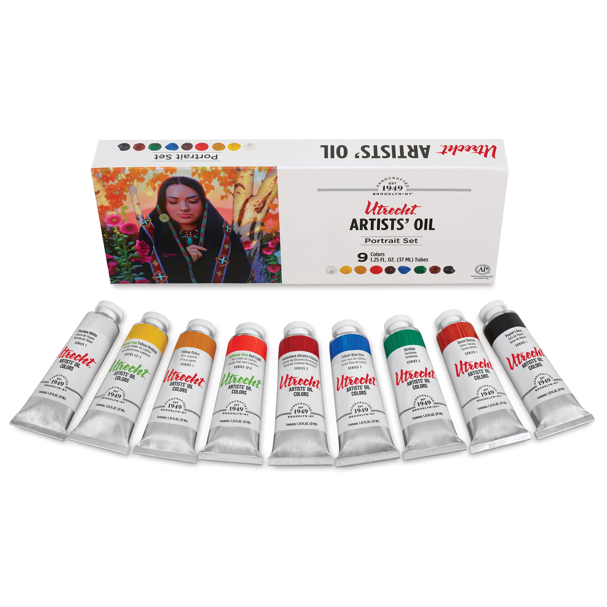 Utrecht Artists' Oil Paint Set - Portrait Set, Set of 9 colors, 37 ml tubes, tubes with packaging