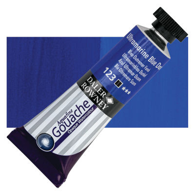 Daler Rowney Aquafine Gouache - Ultramarine Blue Dark, 15 ml, Tube with Swatch