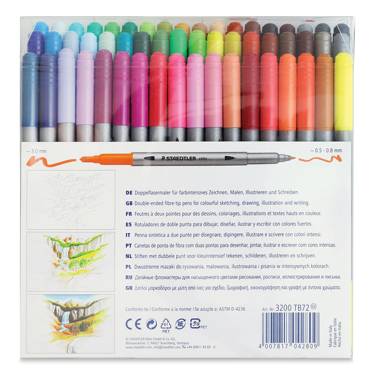 Staedtler Double Ended Markers, Assorted Bullet Tips, Assorted Colors, 72/Pack