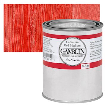 Open in modal - Gamblin Artist's Oil Color - Cadmium Red Medium, 16 oz Can and swatch