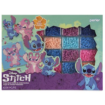 Open in modal - Perler Disney Stitch Fused Bead Kit - Deluxe Box, Stitch & Angel - front of packaging