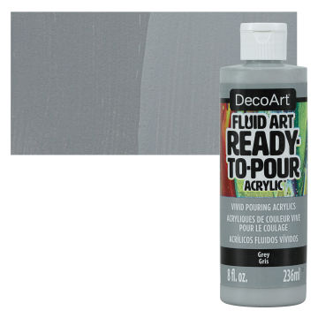 DecoArt Fluid Art Ready-To-Pour Acrylic - Grey, 8 oz Bottle with swatch