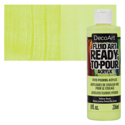DecoArt Fluid Art Ready-To-Pour Acrylic - Neon Yellow, 8 oz Bottle with swatch