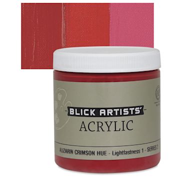 Open in modal - Blick Artists' Acrylic - Alizarin Crimson Hue, 8 oz jar and swatch