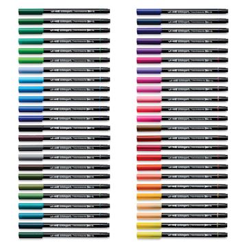 Open in modal - Kingart Twin-Tip Brush Pen Set - Set of 48, markers laid out with caps on