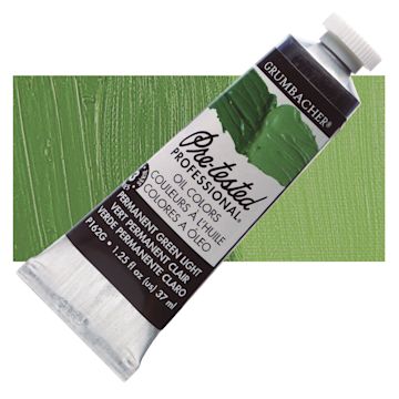 Open in modal - Grumbacher Pre-Tested Artists' Oil Color - Permanent Green Light, 1.25 oz tube and swatch